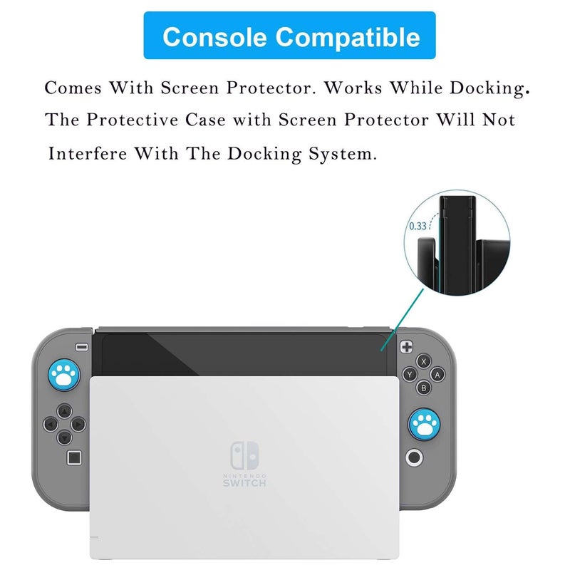 COMCOOL Dockable Case for Nintendo Switch OLED 2021 - Protective Cover Accessories for NS OLED and Joy-Con Controller with Screen Protector Thumb Grips -Gray - Image 3